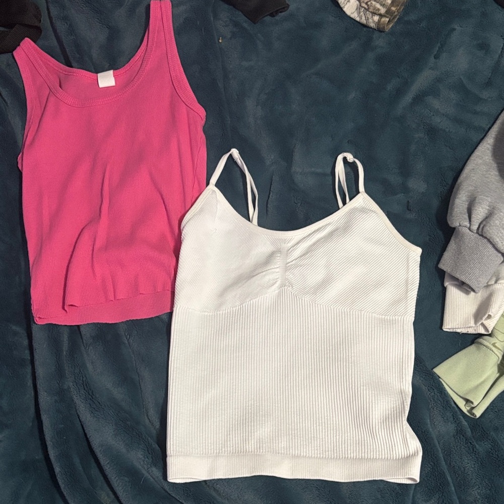 Pink Ribbed Tank Top & White Ribbed Cami – Women Tops
